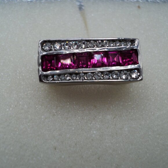 Red and white crystal stainless steel ring size 8 POS181 - Picture 1 of 4